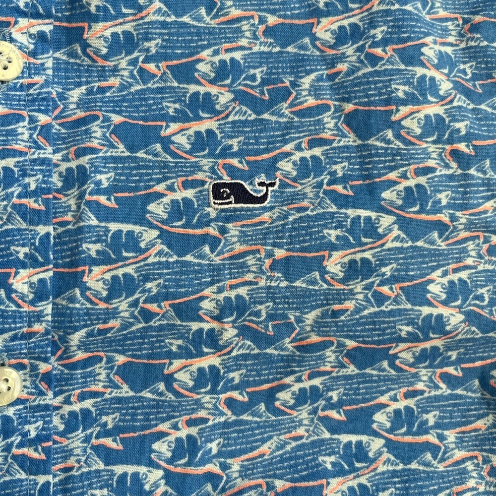 Vineyard Vines Blue Patterned fish Kids Button Down Shirt - Picture 2 of 5